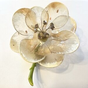 Vintage Delicate Cellulose Acetate Rhinestone Flower Brooch